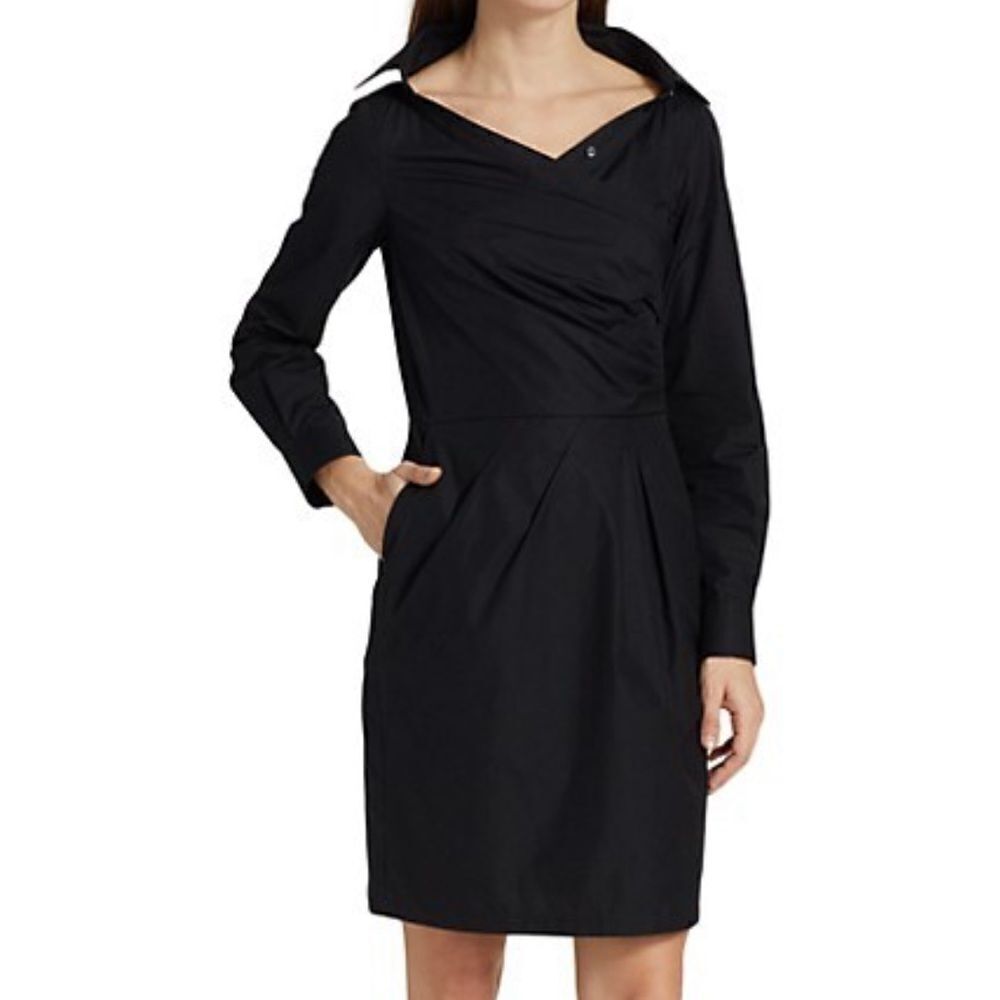 NWT Max Mara Squaw Gathered Cotton Poplin Shirt Dress Black Size 6